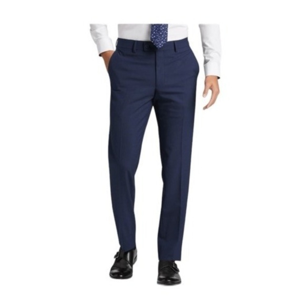 Egara Extreme Slim Fit Trousers Dress Pants Navy Blue Knit Smooth Front 32 Short